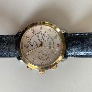 Michele Diamond Bezel Watch with Ostrich Skin Strap